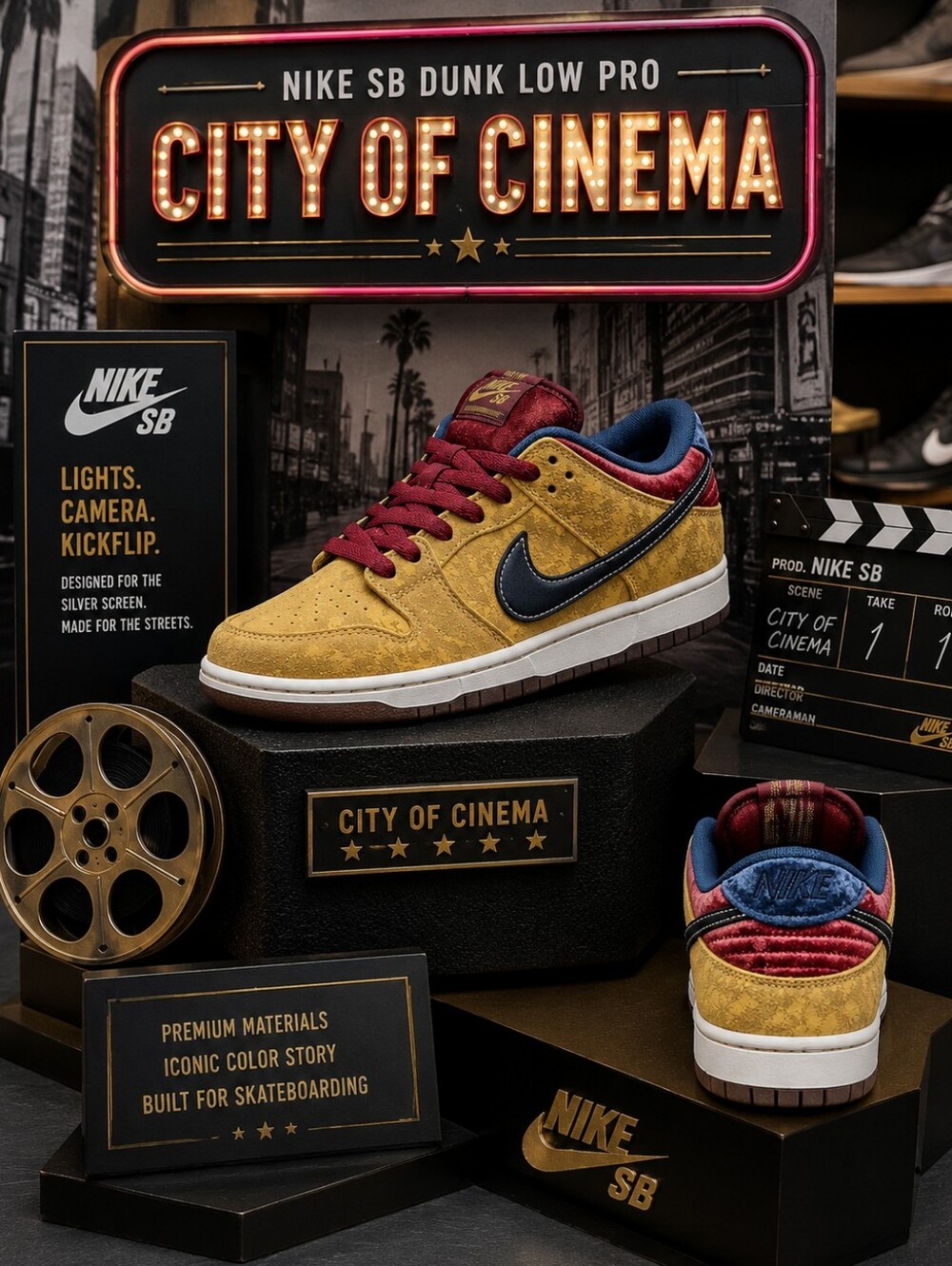 💎SOLD💎Nike SB Dunk Low Pro 'City Of Cinema' FZ1278-200 8 Men/9.5 Women - Picture 3 of 13